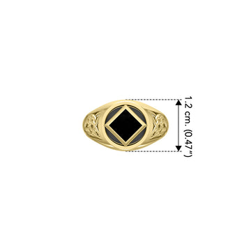 NA Recovery Symbol Solid Yellow Gold Ring with Stone Inlay GRI1287